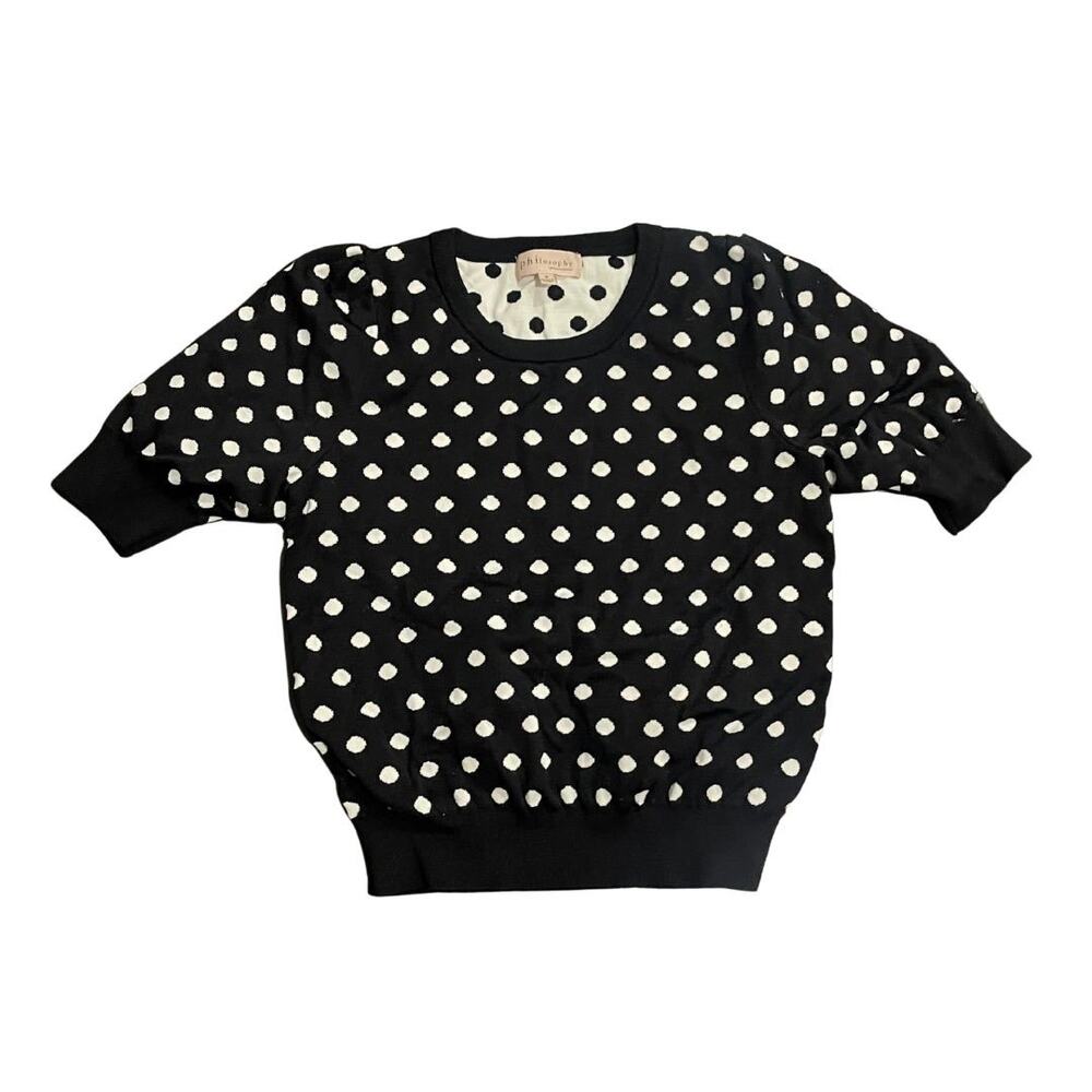 Philosophy Restyle Collection White Black Polka Dot Sweater Puffy Sleeve Top